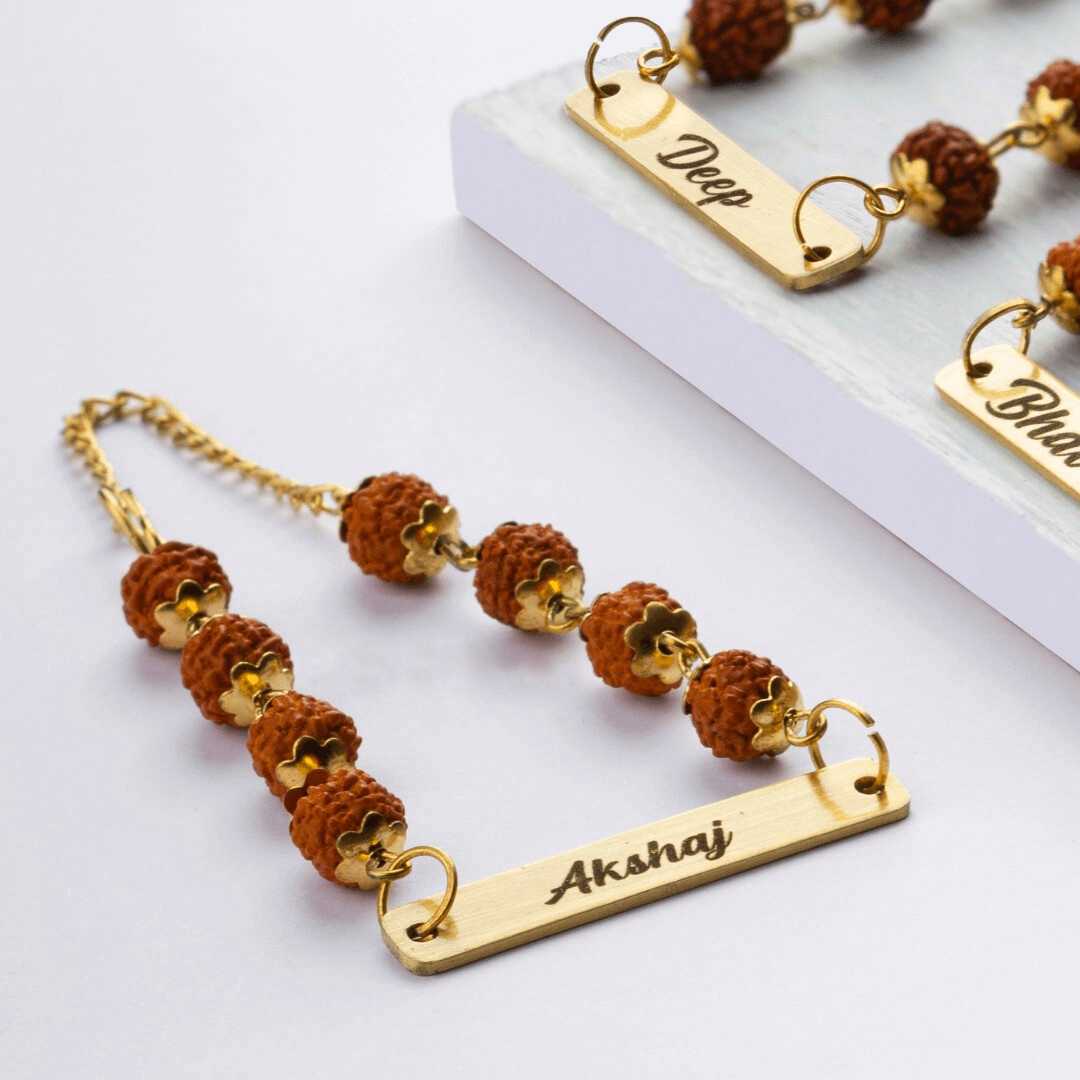 Customised Metal Rakhi with Rudraksha (1 Rakhi)